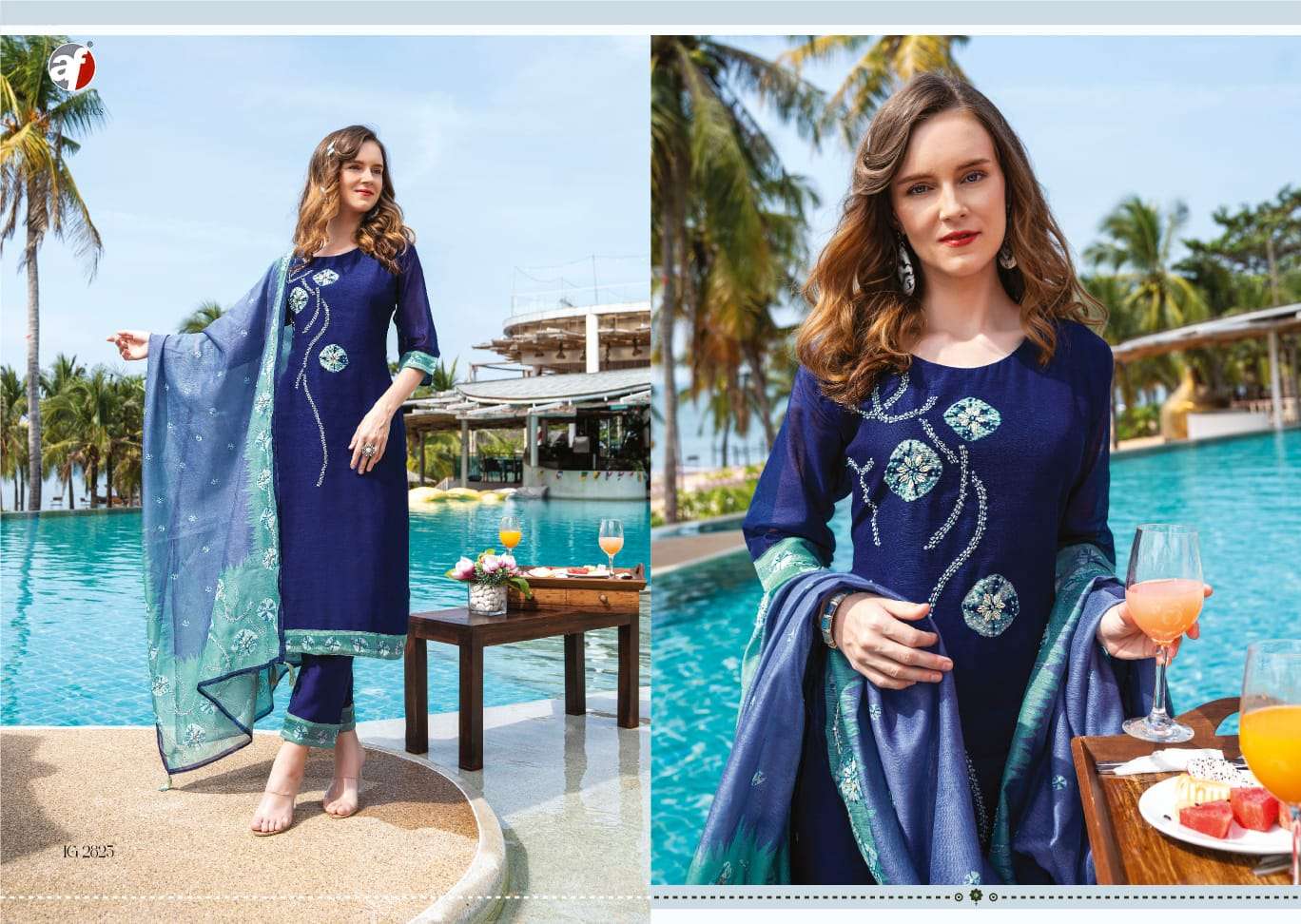 INSTAGIRL VOL 4 MODAL SILK COTTON LINNING KATHA WORK KURTI WITH JAAM SILK PANT AND DUPATTA BY AF BRAND 405